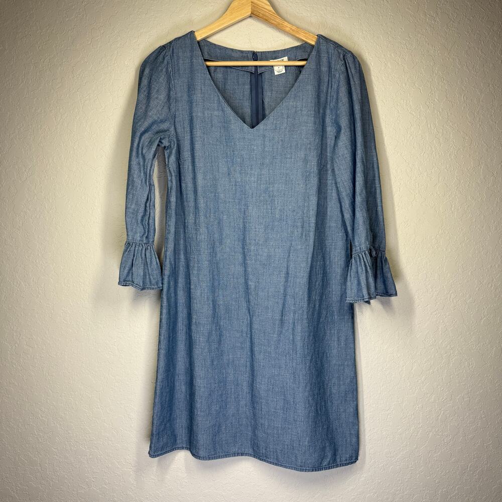 Women's J. Crew Pullover Chambray Shift Three Quarter Sleeve Dress Size‎ 4